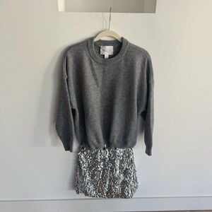Anthropologie Mare Mare Long-Sleeve Knit Sequin Mini Dress in Gray